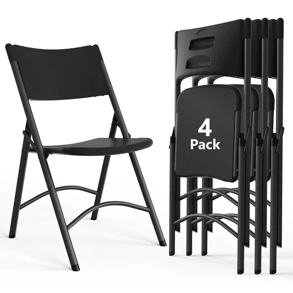 HaiNova 4 Pack Black Blow-Molded Folding Chairs, Portable Chair for Adults, 600lbs Capacity Metal Frame, Comfortable Seat for Party, Banquet