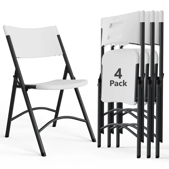 HaiNova 4 Pack Black Blow-Molded Folding Chairs, Portable Chair for Adults, 600lbs Capacity Metal Frame, Comfortable Seat for Party, Banquet