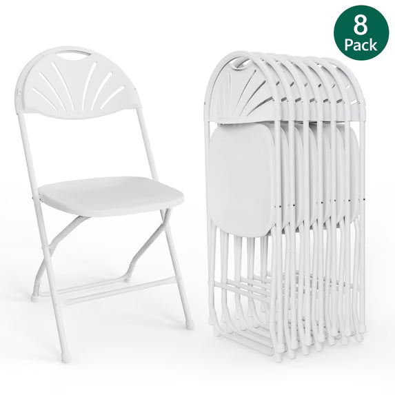 HaiNova 2 Pack Fan Back Folding Chairs, Metal Frame Indoor Outdoor Portable Stackable Seat, for Party Home Events Capacity 650 lbs, White