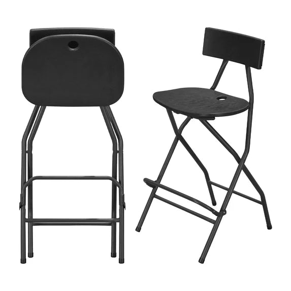 WLLJOY Black Folding Bar Stool with Backrest, Blow-molded/Metal Frame, Durable and Sturdy Folding Chair for Indoor/Outdoor Kitchen Shop Cafe