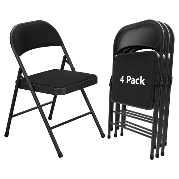 HaiNova Fabric Folding Chair 4 Pack, with Fabric Padded Cushion & Back, Metal Frame, Easy to Use and Store for Home, Office, Party, Black