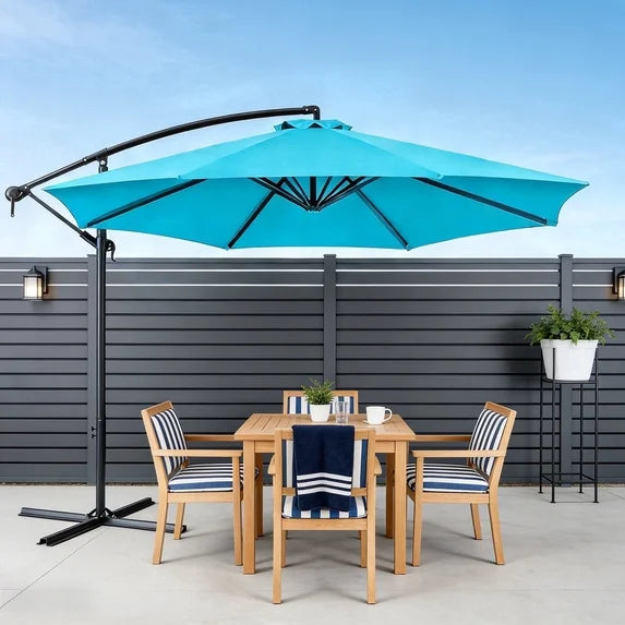 HaiNova 10 ft Offset Patio Umbrella With Base Included ,All-Weather UV Protection Cantilever Umbrella Suitable For Garden, Backyard and Beach, Khaki