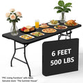 HaiNova 6ft Folding Table, Portable Camping Table with Handle, Durable and Anti-fouling Picnic Table Suitable for Party, Camping and Picnic, Black