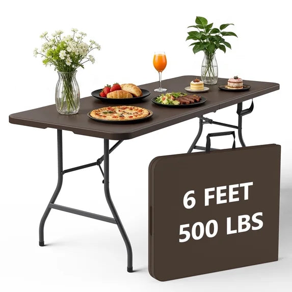 HaiNova 6ft Folding Table, Portable Camping Table with Handle, Durable and Anti-fouling Picnic Table Suitable for Party, Camping and Picnic, Black