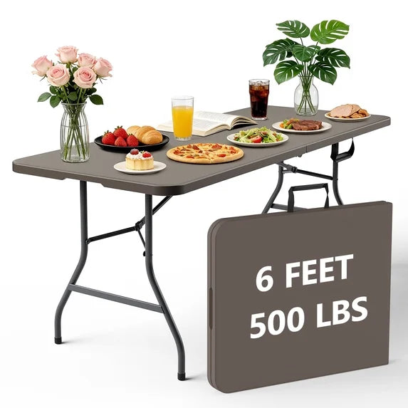 HaiNova 6ft Folding Table, Portable Camping Table with Handle, Durable and Anti-fouling Picnic Table Suitable for Party, Camping and Picnic, Black