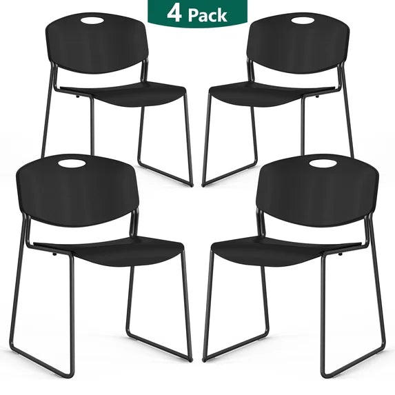 HaiNova Black Sled Base Stack Chair 4 Pack, Metal Frame Max-Load bearing 350 lbs, Stackable Chairs for Waiting Room, Conference Room