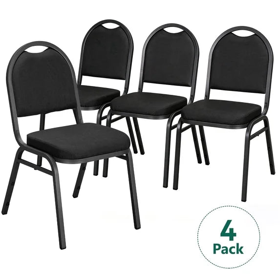 HaiNova Dome Back Stack Chair 4 Pack, with Black Vinyl Seat and Back, 500-lb Weight Capacity, Black Steel Frame, for Banquets, Weddings, Black