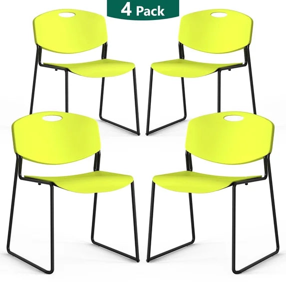 HaiNova Black Sled Base Stack Chair 4 Pack, Metal Frame Max-Load bearing 350 lbs, Stackable Chairs for Waiting Room, Conference Room
