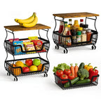 HaiNova 3-Tier Rolling Pantry Cart with Wheels and Top Shelf, Stackable Wire Snack Cart for Pantry Shelves, Kitchen Fruit, Vegetables Stand