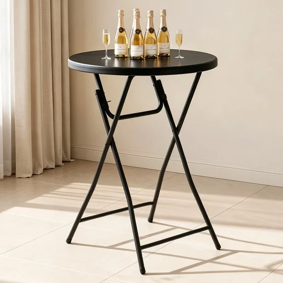 HaiNova 32in Folding Round High Top Table, Cocktail Table, with Removable Legs, Tall Bistro Foldable Bar Height Table for Parties, Patio, Black