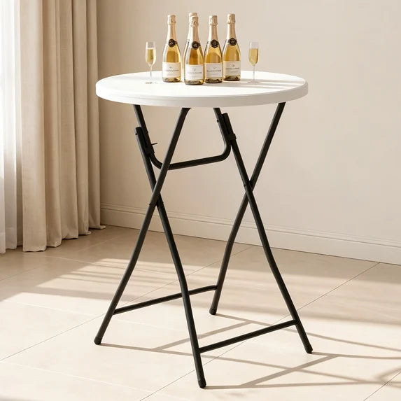 HaiNova 32in Folding Round High Top Table, Cocktail Table, with Removable Legs, Tall Bistro Foldable Bar Height Table for Parties, Patio, Black