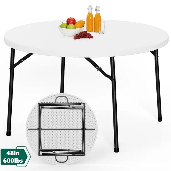 HaiNova 48in Round Folding Table, Portable Plastic Table for Indoor/Outdoor Events, Can Accommodate 4-6 People, Black