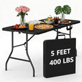 HaiNova 5ft Folding Table, Portable Heavy Duty Picnic Table with Portable Handle, Durable, Suitable for Dinner, Wedding, Camping, Black.