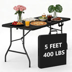HaiNova 5ft Folding Table, Portable Heavy Duty Picnic Table with Portable Handle, Durable, Suitable for Dinner, Wedding, Camping, Black.