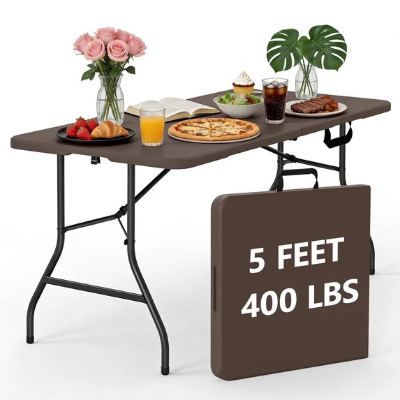 HaiNova 5ft Folding Table, Portable Heavy Duty Picnic Table with Portable Handle, Durable, Suitable for Dinner, Wedding, Camping, Black.