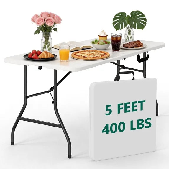 HaiNova 5ft Folding Table, Portable Heavy Duty Picnic Table with Portable Handle, Durable, Suitable for Dinner, Wedding, Camping, Black.