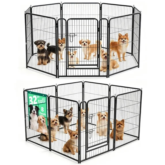 WLLJOY Dog Playpen, 24 Inch 8 Panels Heavy Duty Metal Pet Fence for Indoor/Outdoor, Large Dog Exercise Pen for RV Camping/Yard/Garden, Black