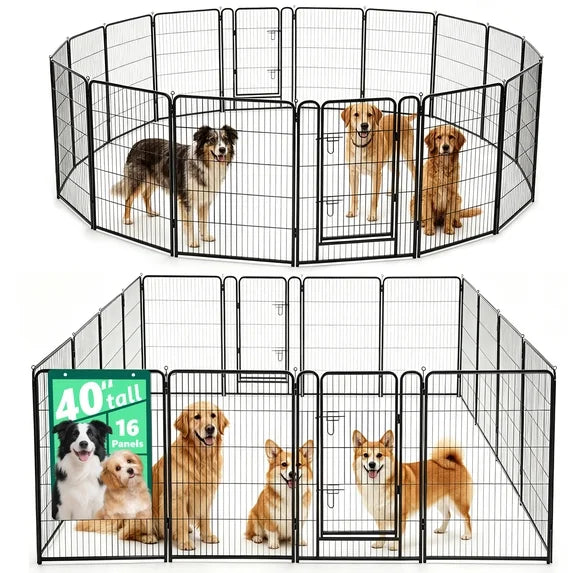 WLLJOY Dog Playpen, 24 Inch 8 Panels Heavy Duty Metal Pet Fence for Indoor/Outdoor, Large Dog Exercise Pen for RV Camping/Yard/Garden, Black