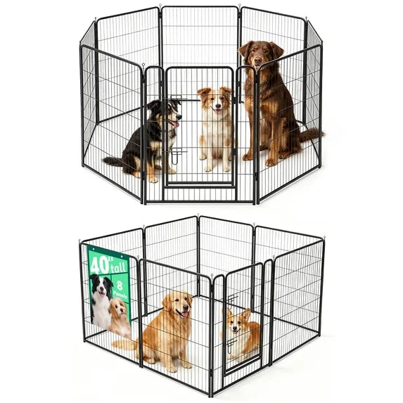 WLLJOY Dog Playpen, 24 Inch 8 Panels Heavy Duty Metal Pet Fence for Indoor/Outdoor, Large Dog Exercise Pen for RV Camping/Yard/Garden, Black