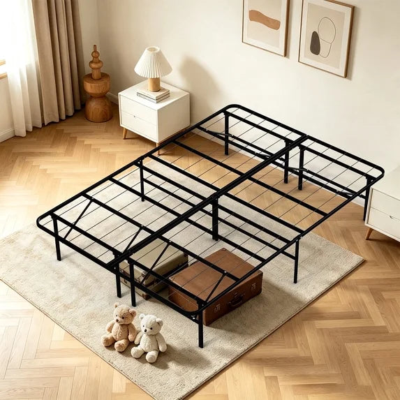 HaiNova Twin Bed Frame Folding Metal Platform Bed Frame with Heavy Duty and Strong Bearing Capacity, 14 Inches High, Black