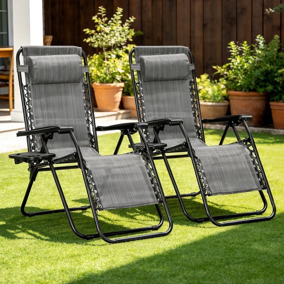 HaiNova Zero Gravity Chair 2Pcs, 350lb Capacity, Folding Reclining Chair with Adjustable Pillow and Cup Holder for Garden, Patio, Beach, Blue