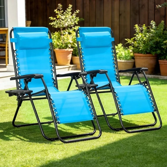 HaiNova Zero Gravity Chair 2Pcs, 350lb Capacity, Folding Reclining Chair with Adjustable Pillow and Cup Holder for Garden, Patio, Beach, Blue