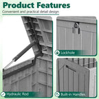 HaiNova 100 Gallon Outdoor Storage Resin Deck Box, Lockable Patio Outdoor Storage Box for Furniture, Garden Tools and Tools Storage, Waterproof, Gray