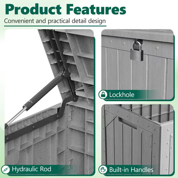 HaiNova 100 Gallon Outdoor Storage Resin Deck Box, Lockable Patio Outdoor Storage Box for Furniture, Garden Tools and Tools Storage, Waterproof, Gray