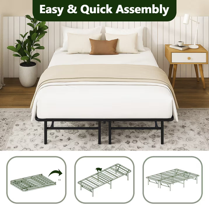 HaiNova Twin Bed Frame Folding Metal Platform Bed Frame with Heavy Duty and Strong Bearing Capacity, 14 Inches High, Black