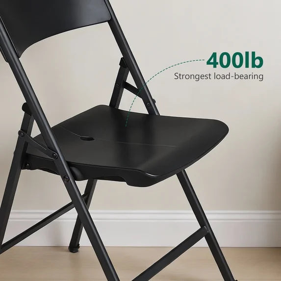 HaiNova 4 Pack Black Folding Heavy Duty Chair with Reinfoced Steel Frame, 400 LB Load Bearing for Indoor/Outdoor, Wedding, Party, Restaurant, Patio