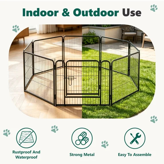 WLLJOY Dog Playpen, 24 Inch 8 Panels Heavy Duty Metal Pet Fence for Indoor/Outdoor, Large Dog Exercise Pen for RV Camping/Yard/Garden, Black