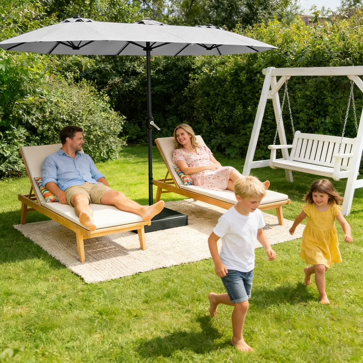 HaiNova 15Ft Large Outdoor Double-Sided Rectangle Umbrella with Base-Mounted, Foldable And Portable Sunshade For Pool, Beaches And Patio, Khaki
