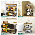 HaiNova 3-Tier Rolling Pantry Cart with Wheels and Top Shelf, Stackable Wire Snack Cart for Pantry Shelves, Kitchen Fruit, Vegetables Stand
