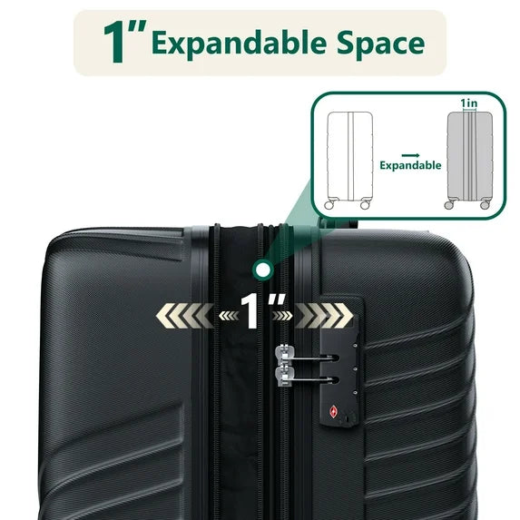 WASUHE 24" Hardside Medium Checked Expandable Luggage,Hardshell Suitcase With Divider Pockets,Four 360-Spinner Wheels,Expandable For Up to 15% More Space,With Scratch-Resistant Surface,Black