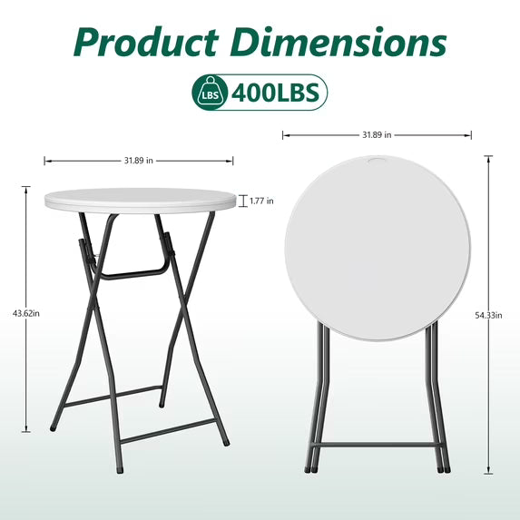 HaiNova 32in Folding Round High Top Table, Cocktail Table, with Removable Legs, Tall Bistro Foldable Bar Height Table for Parties, Patio, Black