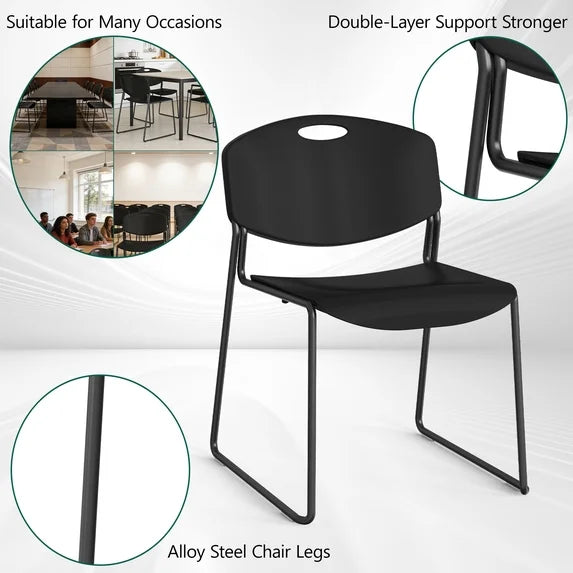 HaiNova Black Sled Base Stack Chair 4 Pack, Metal Frame Max-Load bearing 350 lbs, Stackable Chairs for Waiting Room, Conference Room