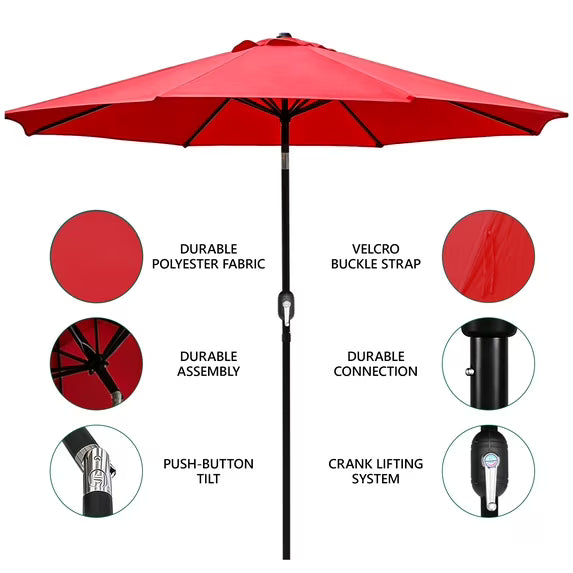 WLLJOY 9FT Outdoor Patio Umbrella Table Market Umbrella with Push Button Tilt/Crank, UV Protection Waterproof Suitable for Garden, Deck, Khaki