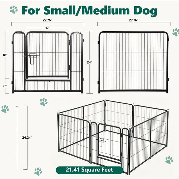 WLLJOY Dog Playpen, 24 Inch 8 Panels Heavy Duty Metal Pet Fence for Indoor/Outdoor, Large Dog Exercise Pen for RV Camping/Yard/Garden, Black