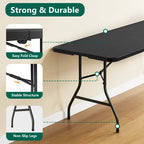 HaiNova 6ft Folding Table, Portable Camping Table with Handle, Durable and Anti-fouling Picnic Table Suitable for Party, Camping and Picnic, Black
