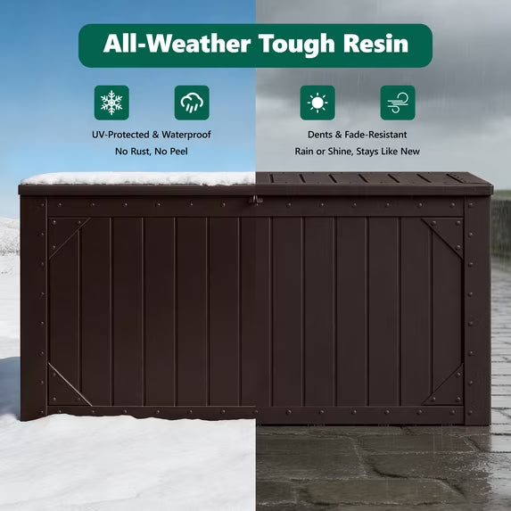HaiNova 100 Gallon Outdoor Storage Resin Deck Box, Lockable Patio Outdoor Storage Box for Furniture, Garden Tools and Tools Storage, Waterproof, Gray