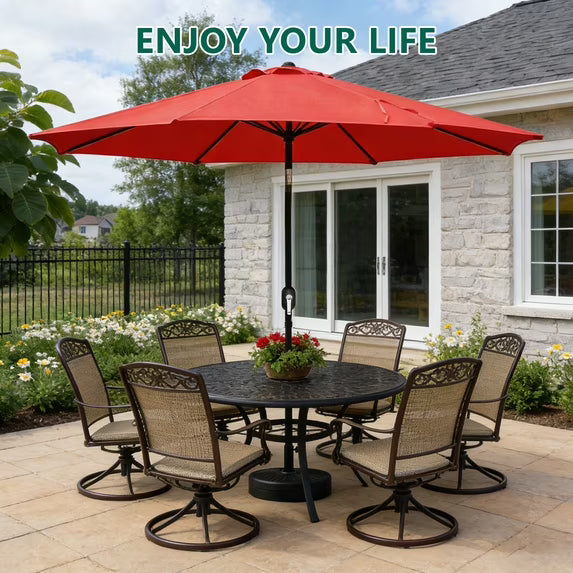 WLLJOY 9FT Outdoor Patio Umbrella Table Market Umbrella with Push Button Tilt/Crank, UV Protection Waterproof Suitable for Garden, Deck, Khaki