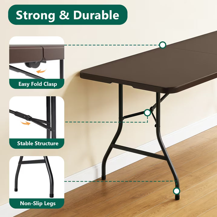 HaiNova 6ft Folding Table, Portable Camping Table with Handle, Durable and Anti-fouling Picnic Table Suitable for Party, Camping and Picnic, Black