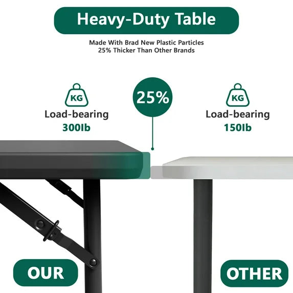 HaiNova 4 Ft Adjustable Height Folding Table, Max Load 400lbs, Portable Camping Table with Handle for Home Party, Camping Parties and Weddings, Black