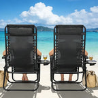HaiNova Zero Gravity Chair 2Pcs, 350lb Capacity, Folding Reclining Chair with Adjustable Pillow and Cup Holder for Garden, Patio, Beach, Blue