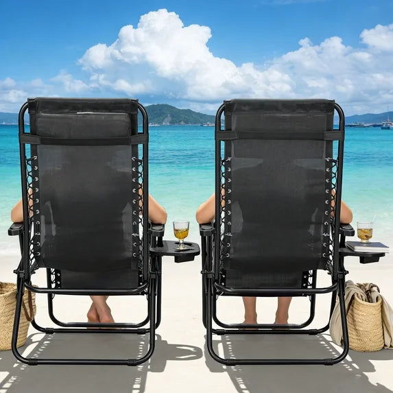 HaiNova Zero Gravity Chair 2Pcs, 350lb Capacity, Folding Reclining Chair with Adjustable Pillow and Cup Holder for Garden, Patio, Beach, Blue