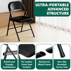 HaiCube 8-Pack PU Leather Padded Folding Chair, Heavy Duty Portable Folding Chair with Metal Frame, No Assembly Indoor Chair, Black