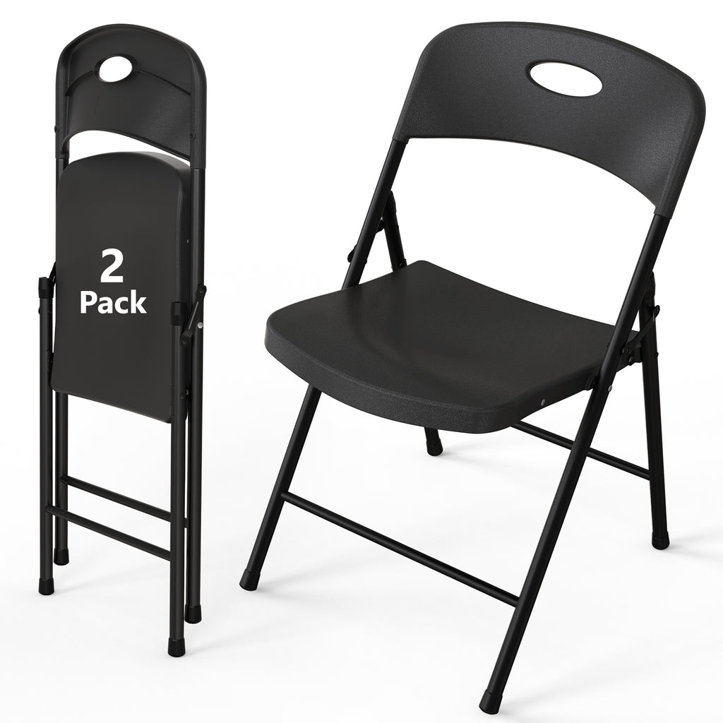 WASUHE Black Folding Chairs with Enhanced Iron Frame, Outdoor Plastic Stackable Foldable Chairs for Outside, Indoor, Party, Wedding, Meeting Room, Patio, Garden, Weight Capacity 350 lbs