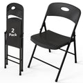 WASUHE Black Folding Chairs with Enhanced Iron Frame, Outdoor Plastic Stackable Foldable Chairs for Outside, Indoor, Party, Wedding, Meeting Room, Patio, Garden, Weight Capacity 350 lbs