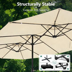 HaiNova 15Ft Large Outdoor Double-Sided Rectangle Umbrella with Base-Mounted, Foldable And Portable Sunshade For Pool, Beaches And Patio, Khaki