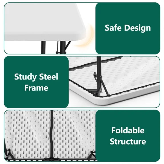 HaiNova 36in Square Folding Table, Portable Plastic Table with Handle Suitable for Party and Parties Backyard Events, White